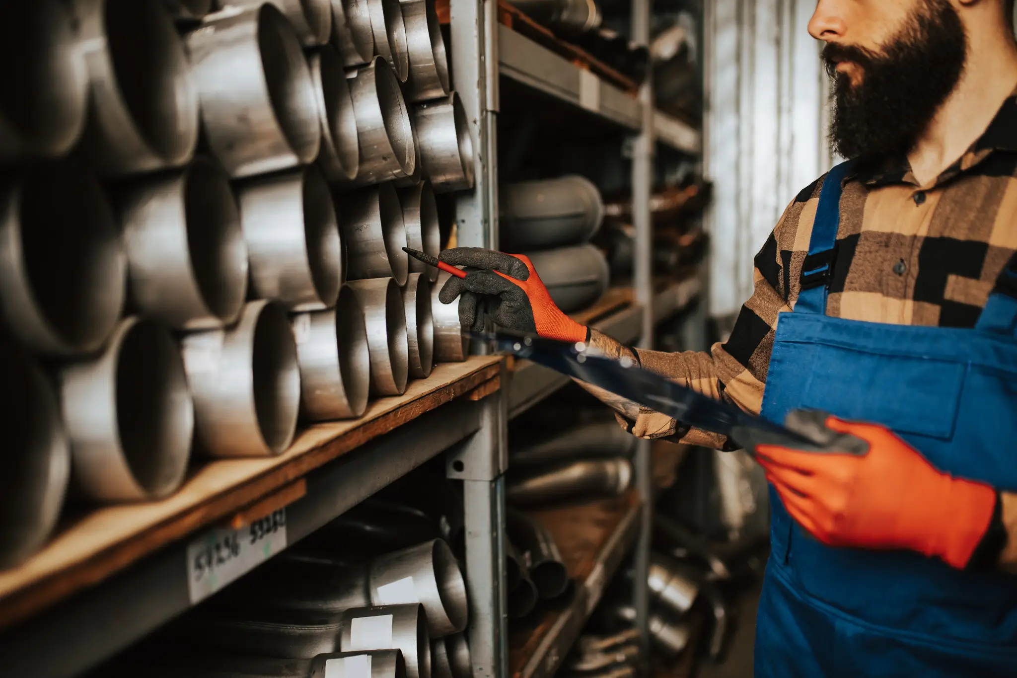 Parts employee searching for parts