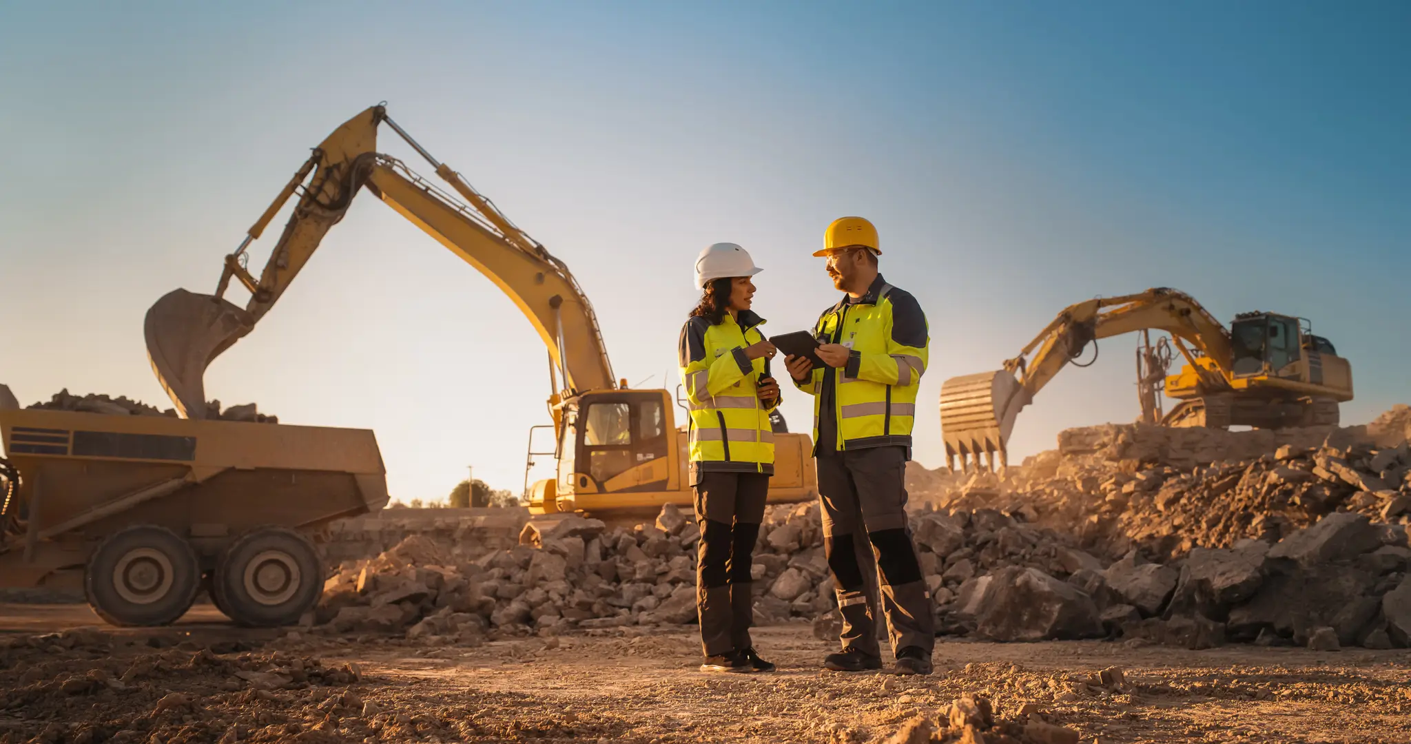 Excavators working at construction site